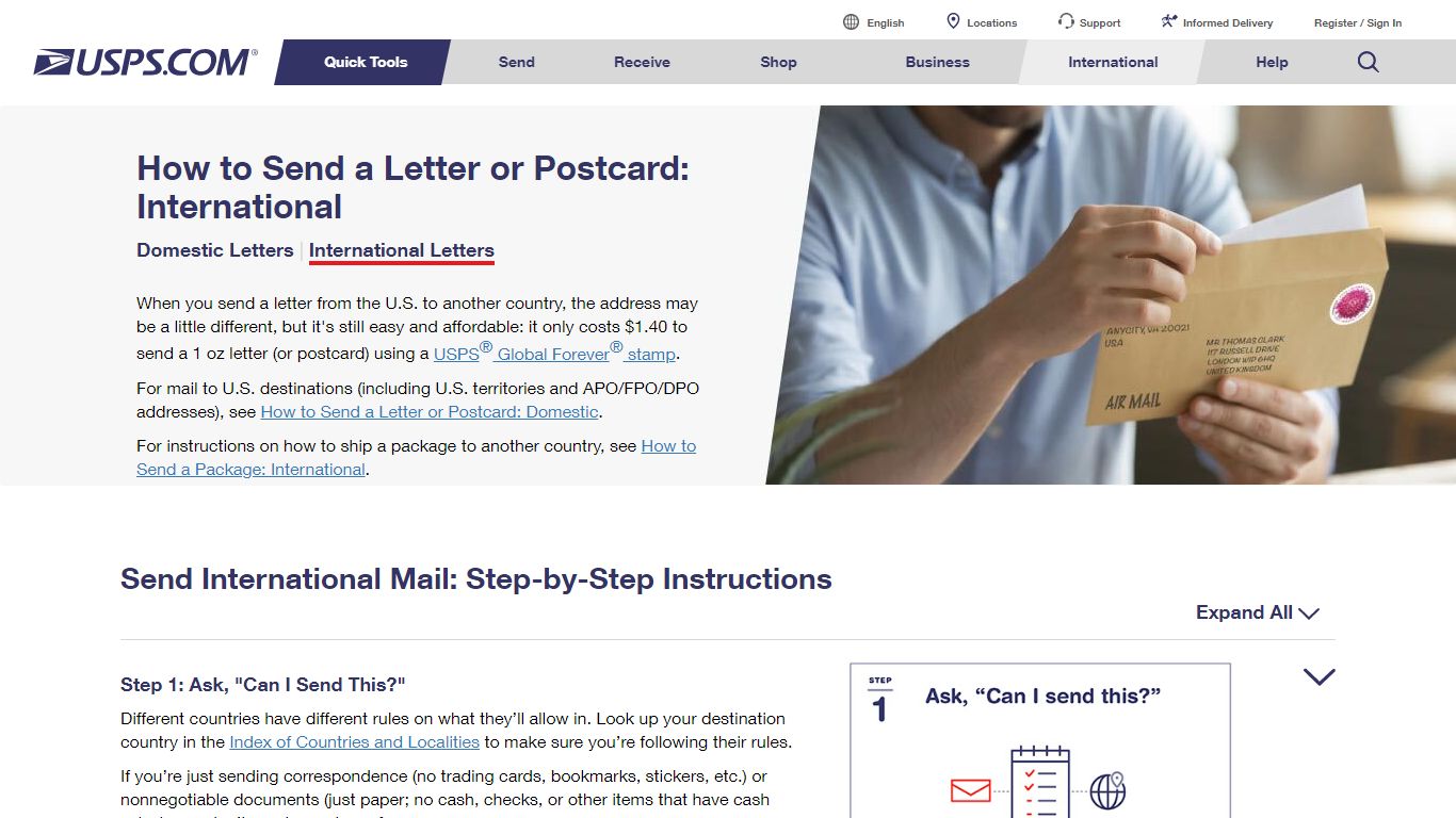 How to Send a Letter or Postcard: International | USPS